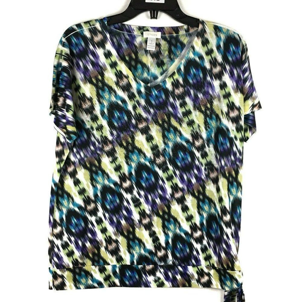 ‼️$5 Sale Chico's Womens Shirt Blouse Top Size 1‎ Embellished‼️